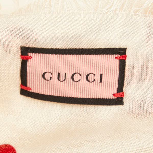 グッチ GGゴースト ストール 449009 3G856 ベージュ レッド シルク レディース GUCCI 【中古】