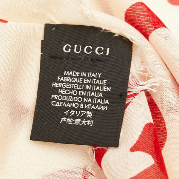 グッチ GGゴースト ストール 449009 3G856 ベージュ レッド シルク レディース GUCCI 【中古】