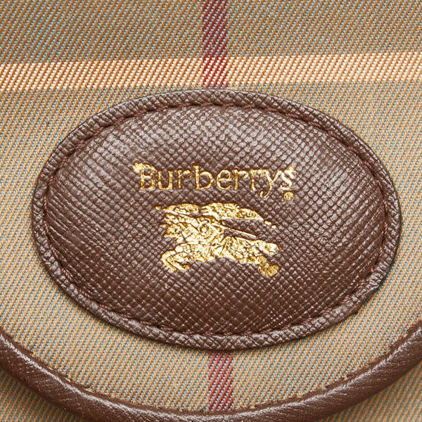 バーバリー チェック シャドーホース ワンショルダーバッグ ハンドバッグ ベージュ ブラウン キャンバス レザー レディース BURBERRY 【中古】