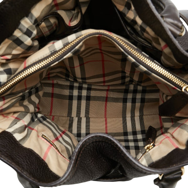 バーバリー ノバチェック ハンドバッグ ショルダーバッグ ダークブラウン レザー レディース BURBERRY 【中古】