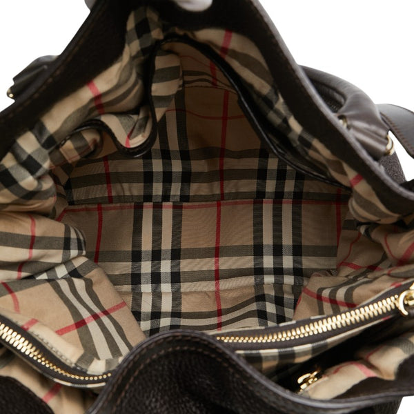 バーバリー ノバチェック ハンドバッグ ショルダーバッグ ダークブラウン レザー レディース BURBERRY 【中古】