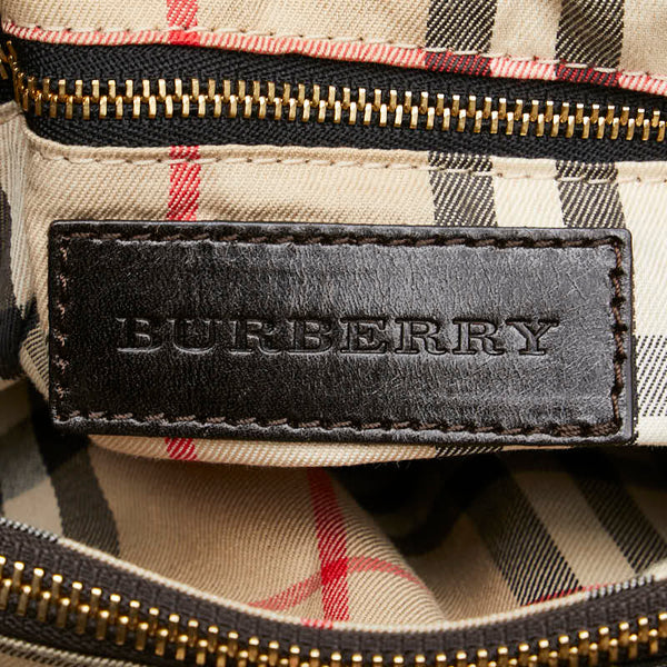 バーバリー ノバチェック ハンドバッグ ショルダーバッグ ダークブラウン レザー レディース BURBERRY 【中古】