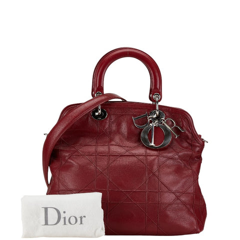 ディオール グランヴィル カナージュ ハンドバッグ ショルダーバッグ 2WAY ワインレッド  レザー レディース Dior 【中古】