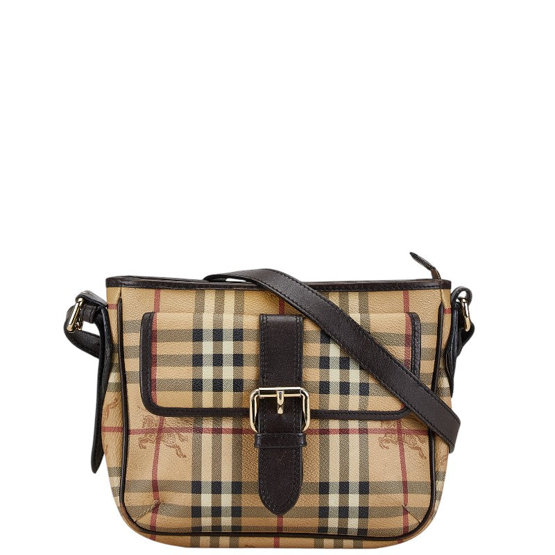 バーバリー ノバチェック シャドーホース 斜め掛け ショルダーバッグ ベージュ ブラウン PVC レザー レディース BURBERRY 【中古】