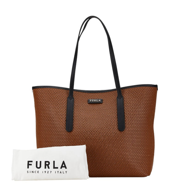 フルラ アリアナ 編み込み トートバッグ ショルダーバッグ ブラウン ブラック PVC レザー レディース Furla 【中古】