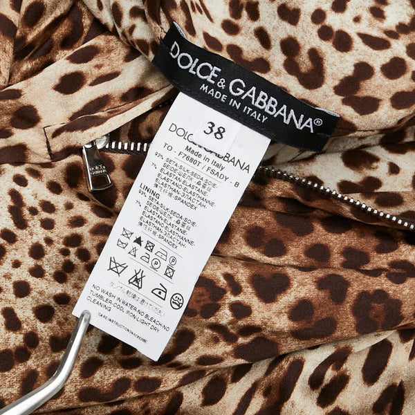 ドルチェアンドガッバーナ レオパード 豹  半袖カットソー  Tシャツ サイズ：38 ベージュ ブラウン シルク レディース DOLCE&GABBANA 【中古】