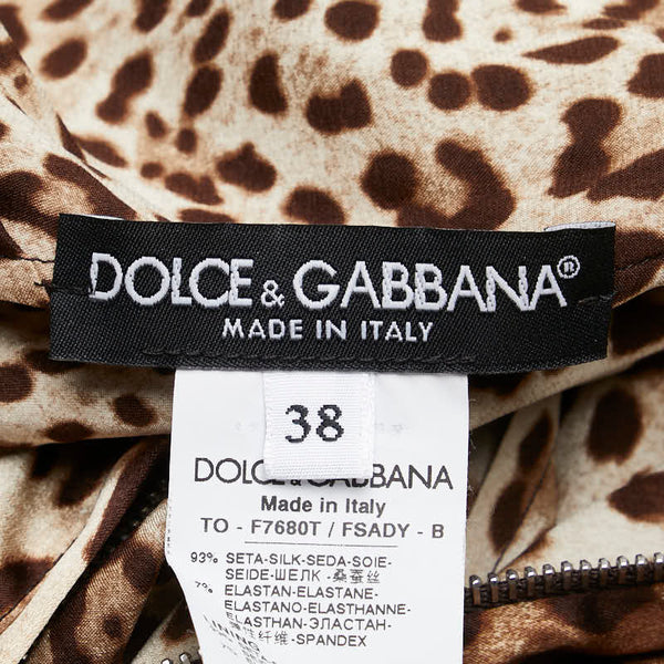 ドルチェアンドガッバーナ レオパード 豹  半袖カットソー  Tシャツ サイズ：38 ベージュ ブラウン シルク レディース DOLCE&GABBANA 【中古】