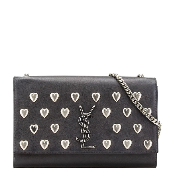 サンローラン ケイト ハート モチーフ スタッズ チェーン ショルダーバッグ ブラック シルバー レザー レディース SAINT LAURENT 【中古】