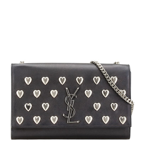 サンローラン ケイト ハート モチーフ スタッズ チェーン ショルダーバッグ ブラック シルバー レザー レディース SAINT LAURENT 【中古】