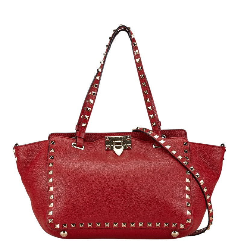 ヴァレンチノ ロックスタッズ ハンドバッグ ショルダーバッグ 2WAY レッド レザー レディース Valentino 【中古】