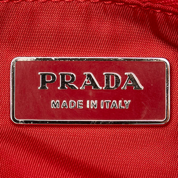 プラダ 三角ロゴプレート トートバッグ ショルダーバッグ BR1649 ブラック レッド ナイロン レザー レディース PRADA 【中古】