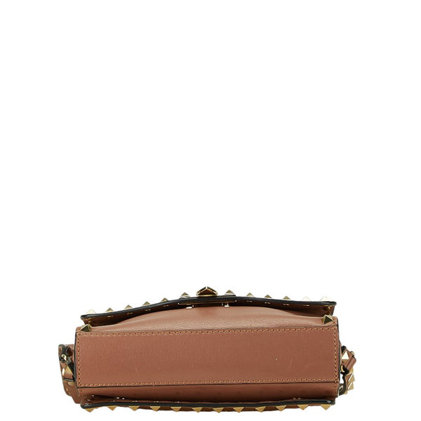 ヴァレンチノ ローマンスタッズ ショルダーバッグ ピンク ベージュ ブラウン レザー レディース Valentino 【中古】