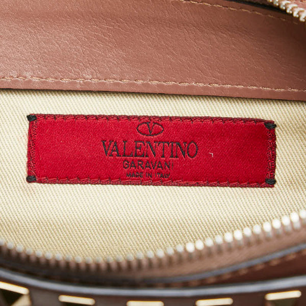 ヴァレンチノ ローマンスタッズ ショルダーバッグ ピンク ベージュ ブラウン レザー レディース Valentino 【中古】