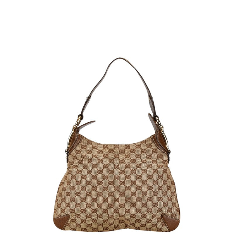 グッチ GGキャンバス ホースビット ワンショルダーバッグ 145826 ベージュ ブラウン キャンバス レザー レディース GUCCI 【中古】