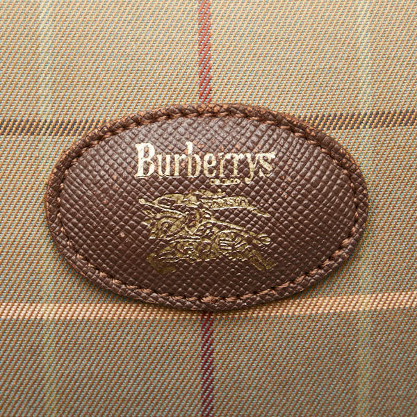 バーバリー チェック ポーチ ブラウン カーキグリーン キャンバス レザー レディース BURBERRY 【中古】