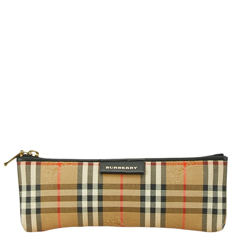 バーバリー ノバチェック シャドーホース ポーチ ペンケース 小物入れ ベージュ ブラック キャンバス レザー レディース BURBERRY 【中古】