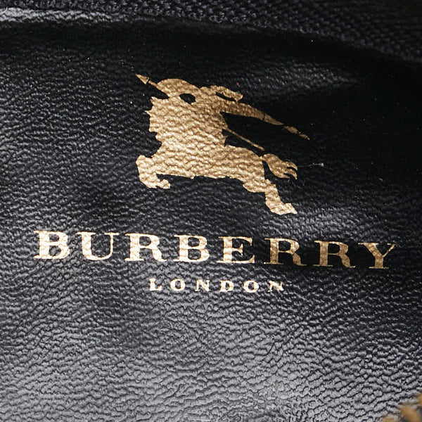 バーバリー ノバチェック シャドーホース ポーチ ペンケース 小物入れ ベージュ ブラック キャンバス レザー レディース BURBERRY 【中古】