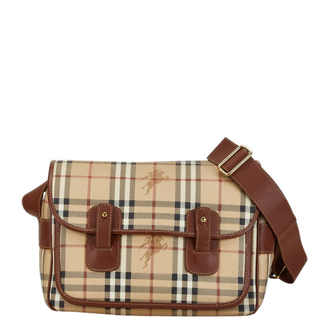 バーバリー ノバチェック シャドーホース ショルダーバッグ ベージュ ブラウン PVC レザー レディース BURBERRY 【中古】