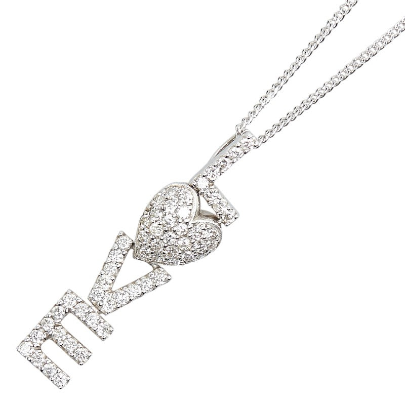 K18WG ホワイトゴールド ダイヤ0.56ct LOVE モチーフ ネックレス レディース 【中古】