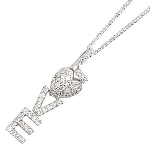 K18WG ホワイトゴールド ダイヤ0.56ct LOVE モチーフ ネックレス レディース 【中古】