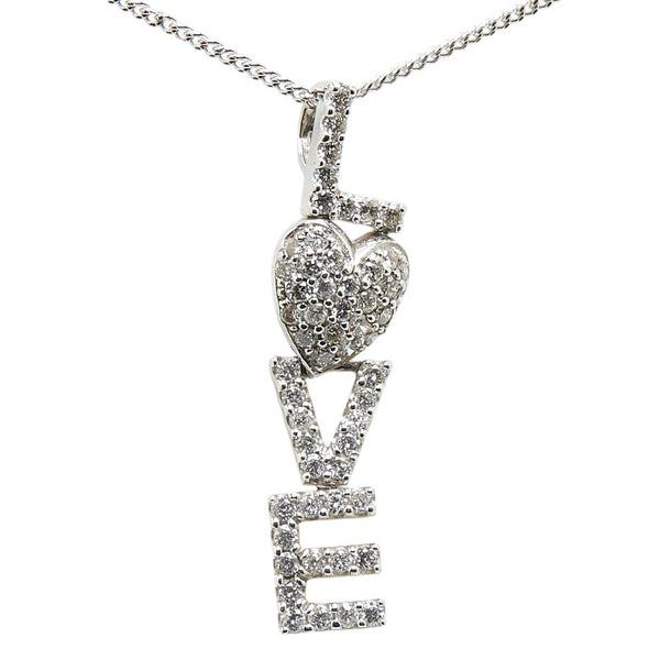 K18WG ホワイトゴールド ダイヤ0.56ct LOVE モチーフ ネックレス レディース 【中古】