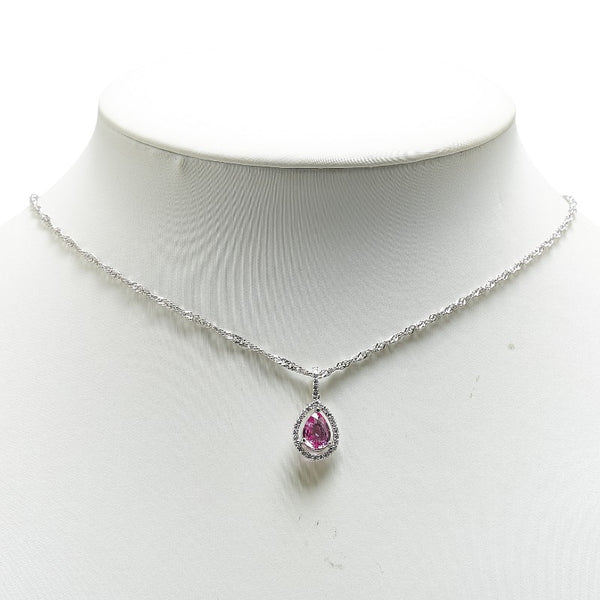 Pt900 プラチナ Pt850 プラチナ ピンクサファイア1.148ct ダイヤ0.18ct 雫 モチーフ ペンダントネックレス レディース 【中古】