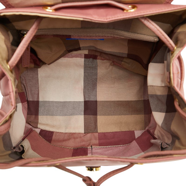 バーバリー チェック リュック バックパック ピンク ナイロン レザー レディース BURBERRY 【中古】