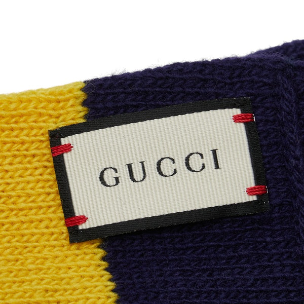 グッチ ボーダー LOVED スネーク モチーフ マフラー ネイビー イエロー ウール レディース GUCCI 【中古】