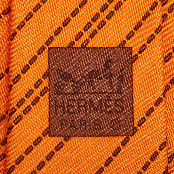 エルメス ステッチ ネクタイ オレンジ ブラウン シルク メンズ HERMES 【中古】