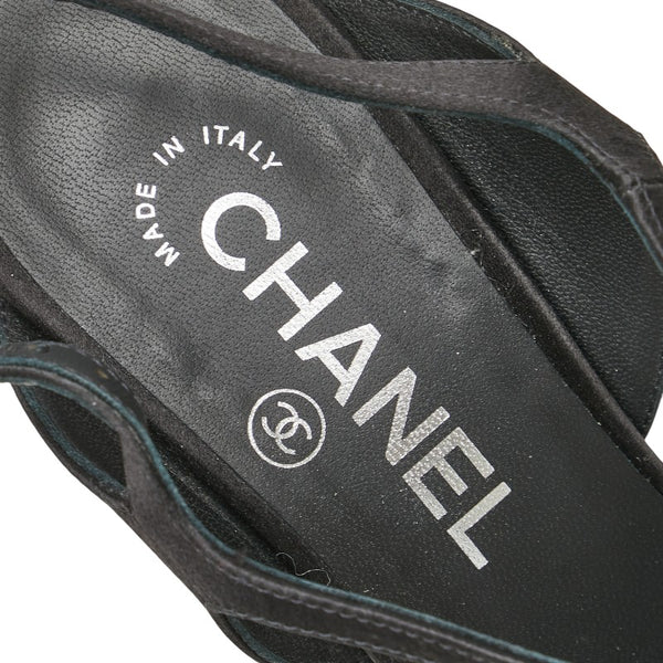 シャネル ココマーク ラインストーン ストラップ パンプス ハイヒール サイズ：38 ブラック サテン レザー レディース CHANEL 【中古】