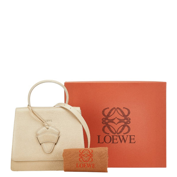 ロエベ バルセロナ ハンドバッグ ショルダーバッグ２WAY アイボリー レザー レディース LOEWE 【中古】