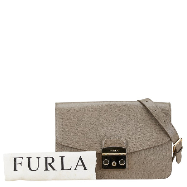 フルラ メトロポリス チェーン ショルダーバッグ グレージュ レザー レディース Furla 【中古】