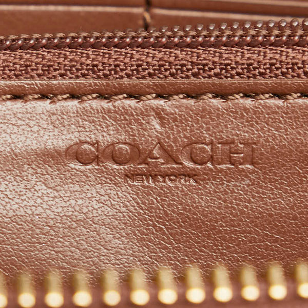 コーチ シグネチャー ラウンドファスナー 長財布 F54630 ベージュ ブラウン PVC レザー レディース COACH 【中古】