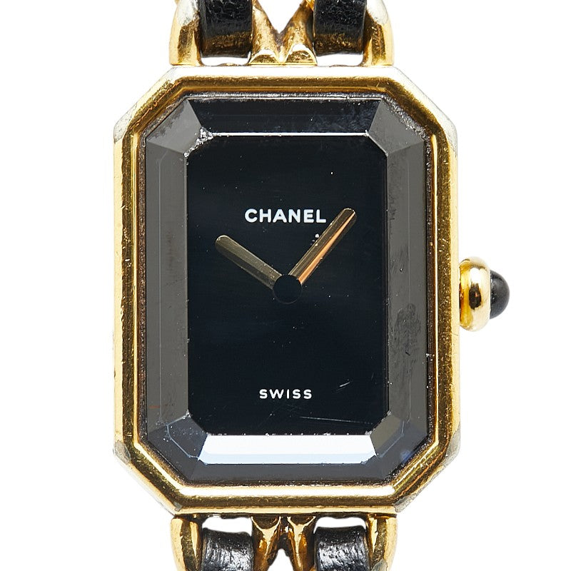 シャネル プルミエール 腕時計 H0001 クオーツ ブラック文字盤 メッキ レザー レディース CHANEL 【中古】