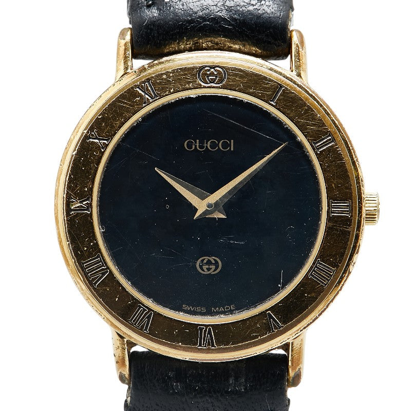 グッチ 腕時計 3000L  クオーツ ブラック文字盤 レザー レディース GUCCI 【中古】