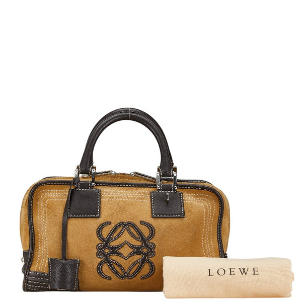 ロエベ アナグラムロゴ アマソナ28 バイカラー ハンドバッグ ベージュ ブラウン スウェード レザー レディース LOEWE 【中古】