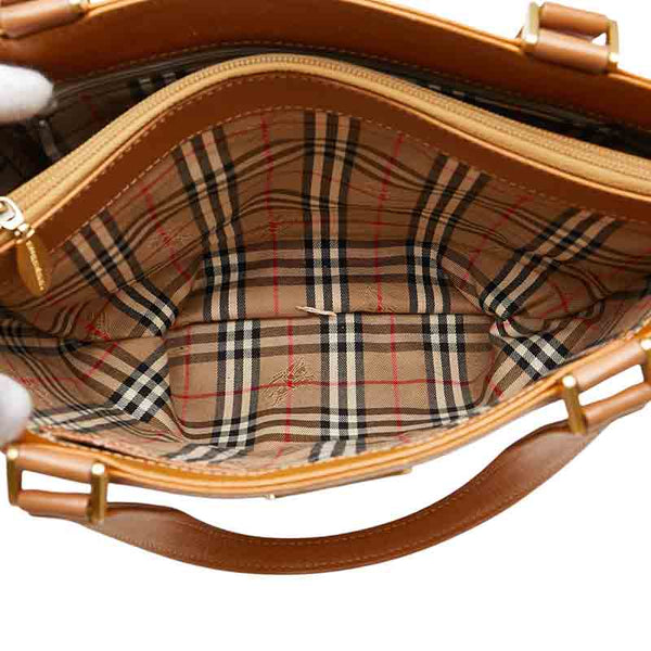 バーバリー ノバチェック シャドーホース トートバッグ ブラウン レザー レディース BURBERRY 【中古】