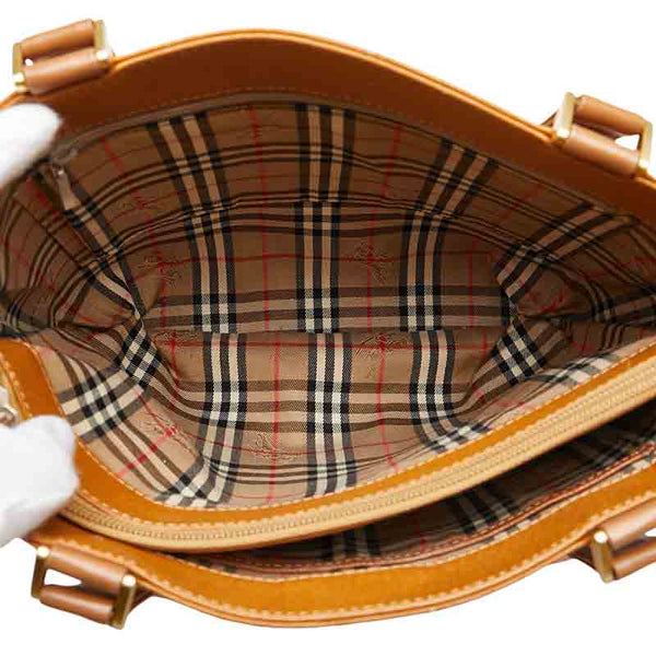 バーバリー ノバチェック シャドーホース トートバッグ ブラウン レザー レディース BURBERRY 【中古】