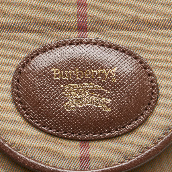 バーバリー チェック シャドーホース クラッチバッグ セカンドバッグ ベージュ ブラウン キャンバス レザー レディース BURBERRY 【中古】