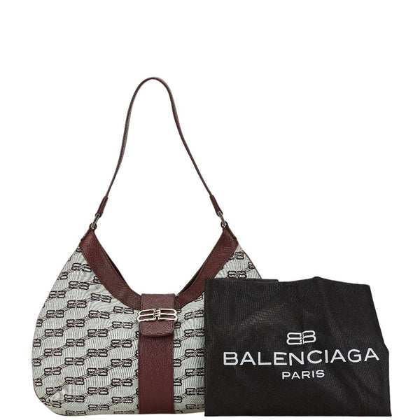 バレンシアガ BB柄 ワンショルダーバッグ ハンドバッグ グレー ワインレッド キャンバス レザー レディース BALENCIAGA 【中古】