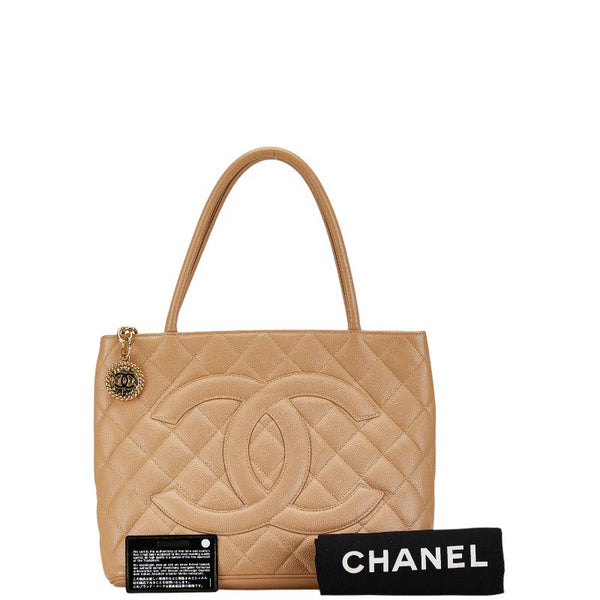 シャネル マトラッセ 復刻トート ココマーク トートバッグ ベージュ キャビアスキン レディース CHANEL 【中古】