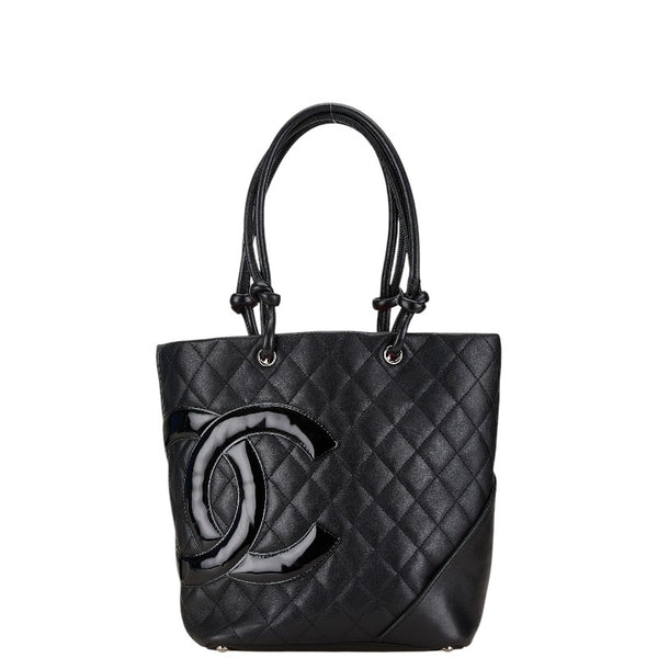 シャネル カンボンライン ココマーク キルティング トートバッグ ブラック ラムスキン エナメル レディース CHANEL 【中古】