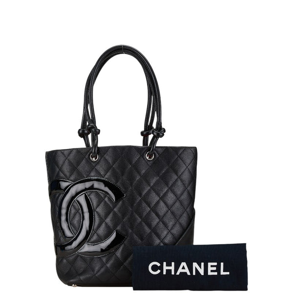 シャネル カンボンライン ココマーク キルティング トートバッグ ブラック ラムスキン エナメル レディース CHANEL 【中古】