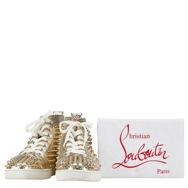 クリスチャンルブタン スパイクスタッズ ハイカット スニーカー サイズ：42 ゴールド ホワイト レザー メンズ Christian Louboutin 【中古】