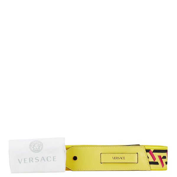 ヴェルサーチェ ショルダーストラップ イエロー ブラック キャンバス レザー レディース VERSACE 【中古】