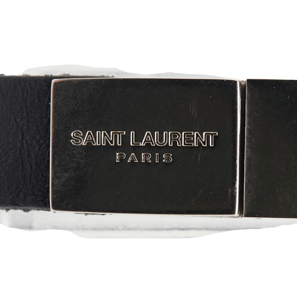 サンローラン YSLロゴ ブレスレット ブラック シルバー レザー レディース SAINT LAURENT 【中古】