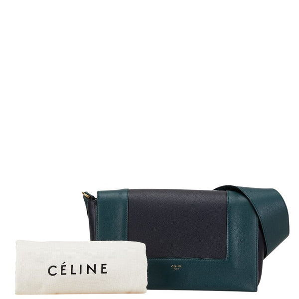 セリーヌ フレーム ミディアム ワンショルダーバッグ グリーン ブラック レザー レディース CELINE 【中古】