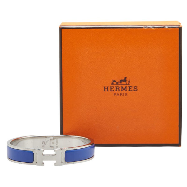 エルメス クリッククラックH PM ブレスレット シルバー ブルー メタル レディース HERMES 【中古】