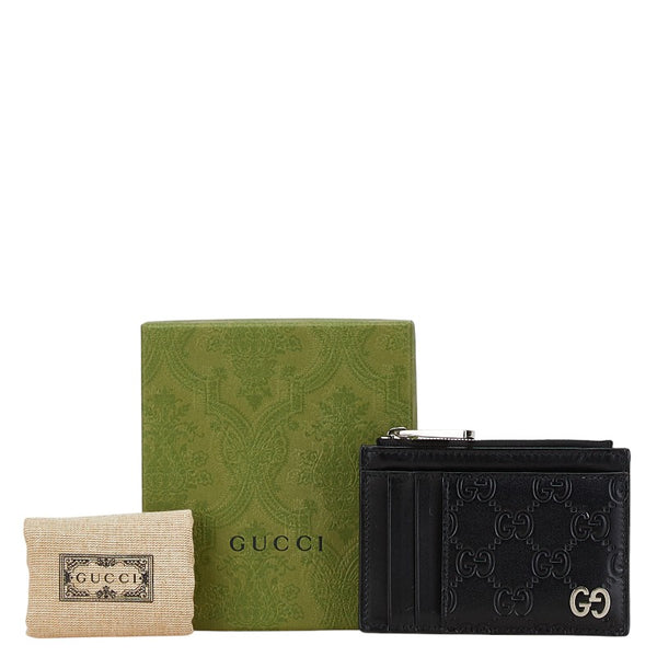 グッチ グッチシマ シグネチャー パスケース コインケース 小銭入れ 597560 ブラック レザー レディース GUCCI 【中古】