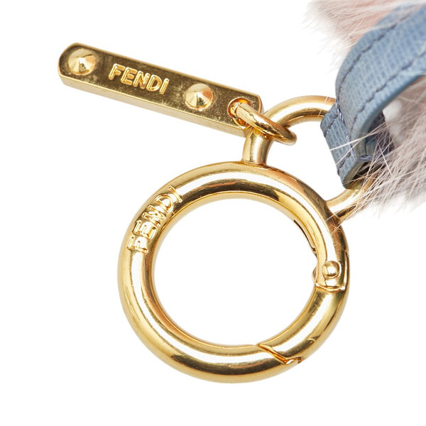 フェンディ ボンボン バッグチャーム キーホルダー グリーン ブルー ピンク ファー レザー レディース FENDI 【中古】